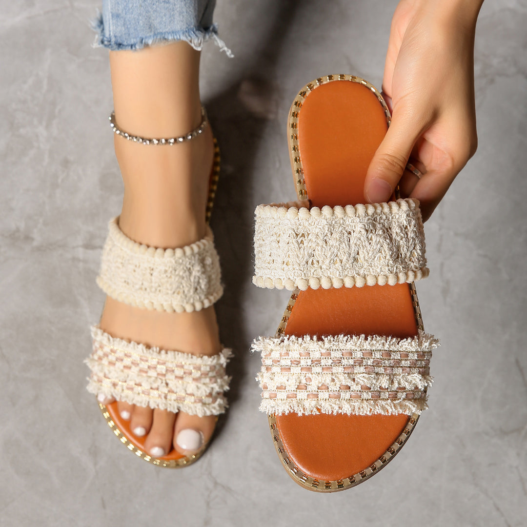 Damen Komfortable Flauscher-Sandalen mit eleganten Textilbändern R&B