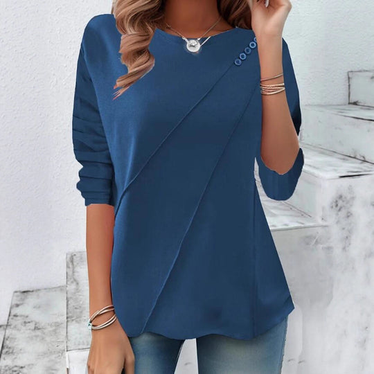 Damen modisches Oberteil mit asymmetrischem Saum und Knopfdetails R&B