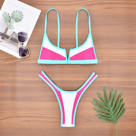 Damen Bikiniset mit modernem V-Ausschnitt und figurformenden Akzenten R&B