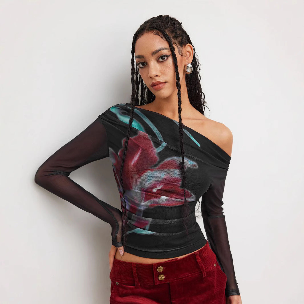 Damen Trendy Shirt mit transparenten Ärmeln R&B