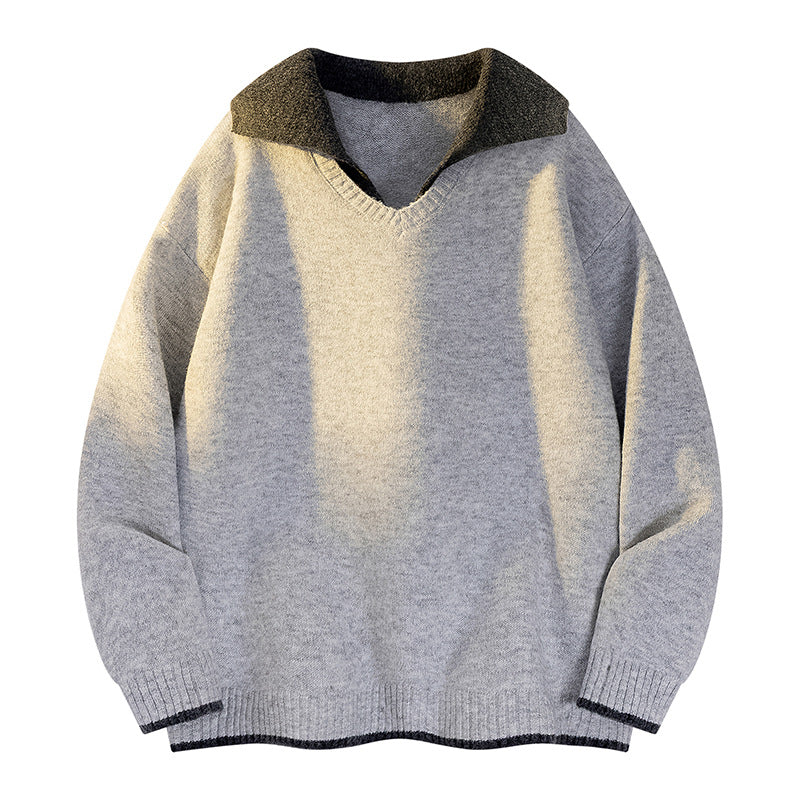 Damen Strickpullover mit V-Ausschnitt und hohem Kragen
