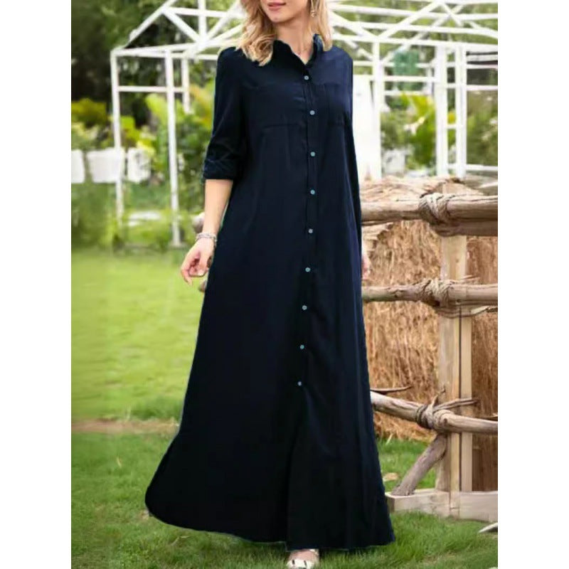Damen Hemdblusenkleid mit verdecktem Knopfverschluss und seitlichen Taschen R&B