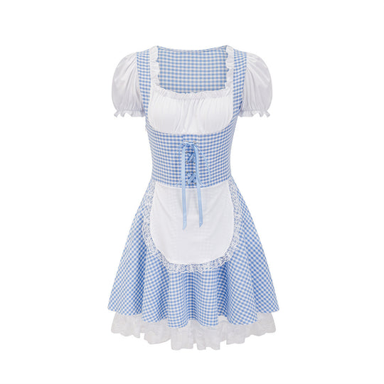 Damen Dirndlkleid mit traditionellem Karomuster und romantischen Rüschendetails R&B