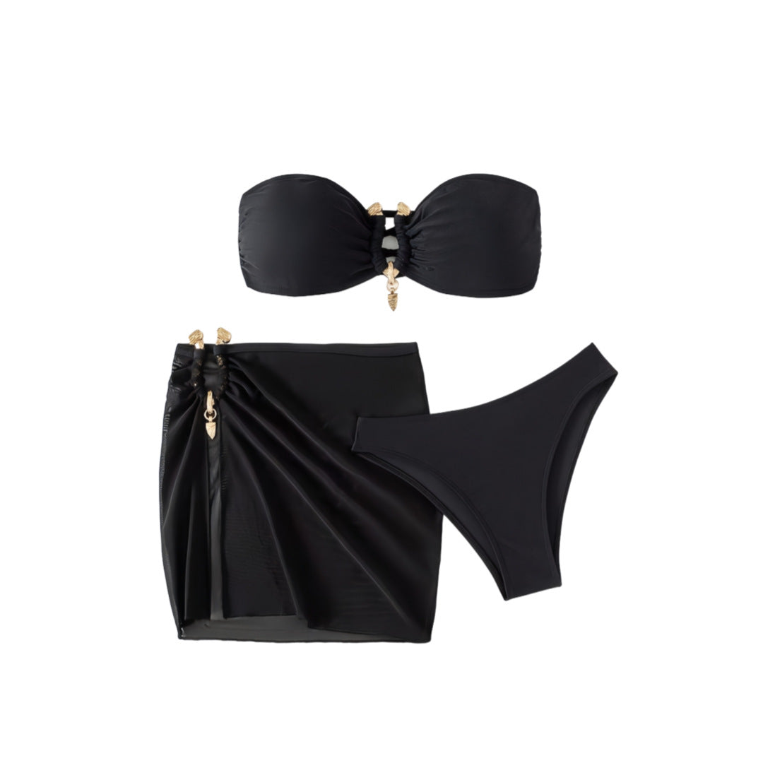 Damen Bandeau-Bikini Set mit eleganter Rock-Overlay R&B