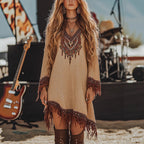 Damen Festival-Kleid mit kunstvollem Stickdesign und Fransen R&B
