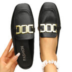 Damen elegante Mokassins mit goldene Schnallenakzent R&B