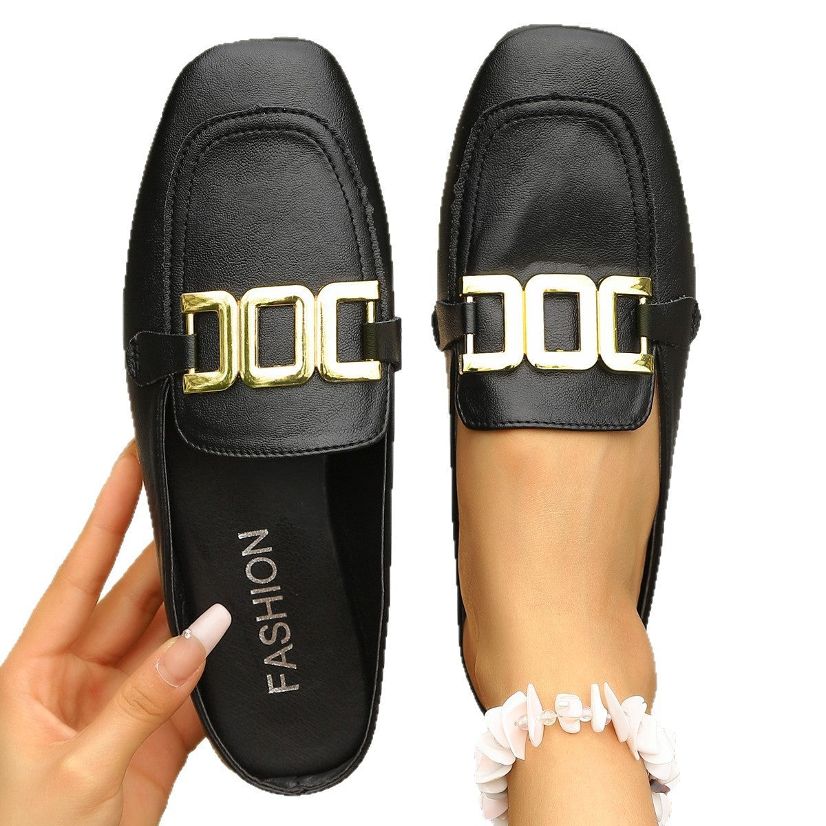 Damen elegante Mokassins mit goldene Schnallenakzent R&B