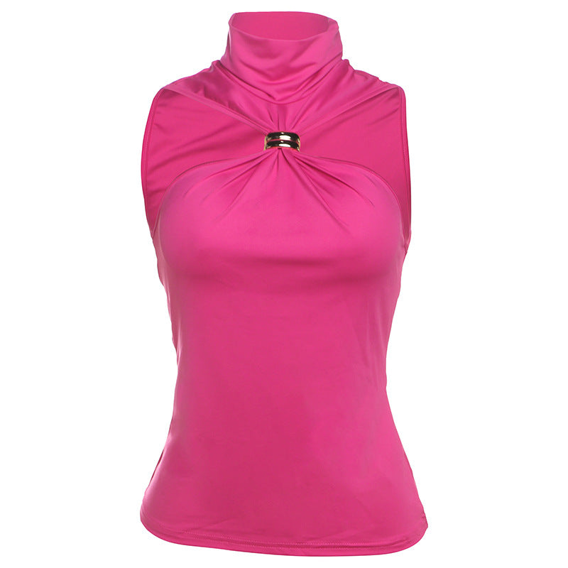 Damen elegantes Top mit hohem Kragen und schlichtem Design R&B