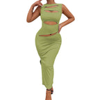 Damen figurbetontes Cut-Out Maxikleid R&B