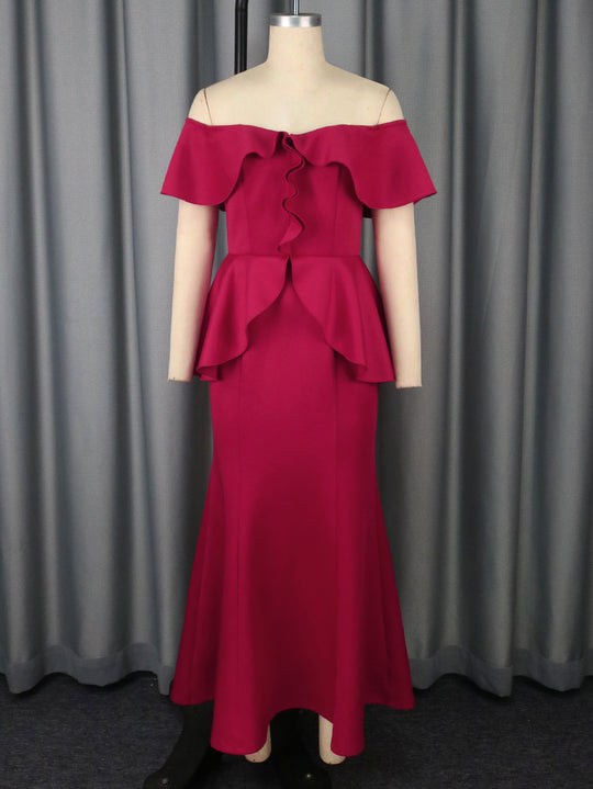 Damen elegantes Abendkleid mit schulterfreiem Design und voluminösem Saum R&B