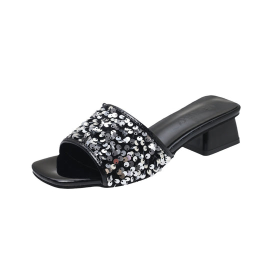 Damen elegante Mules mit funkelnden Pailletten R&B