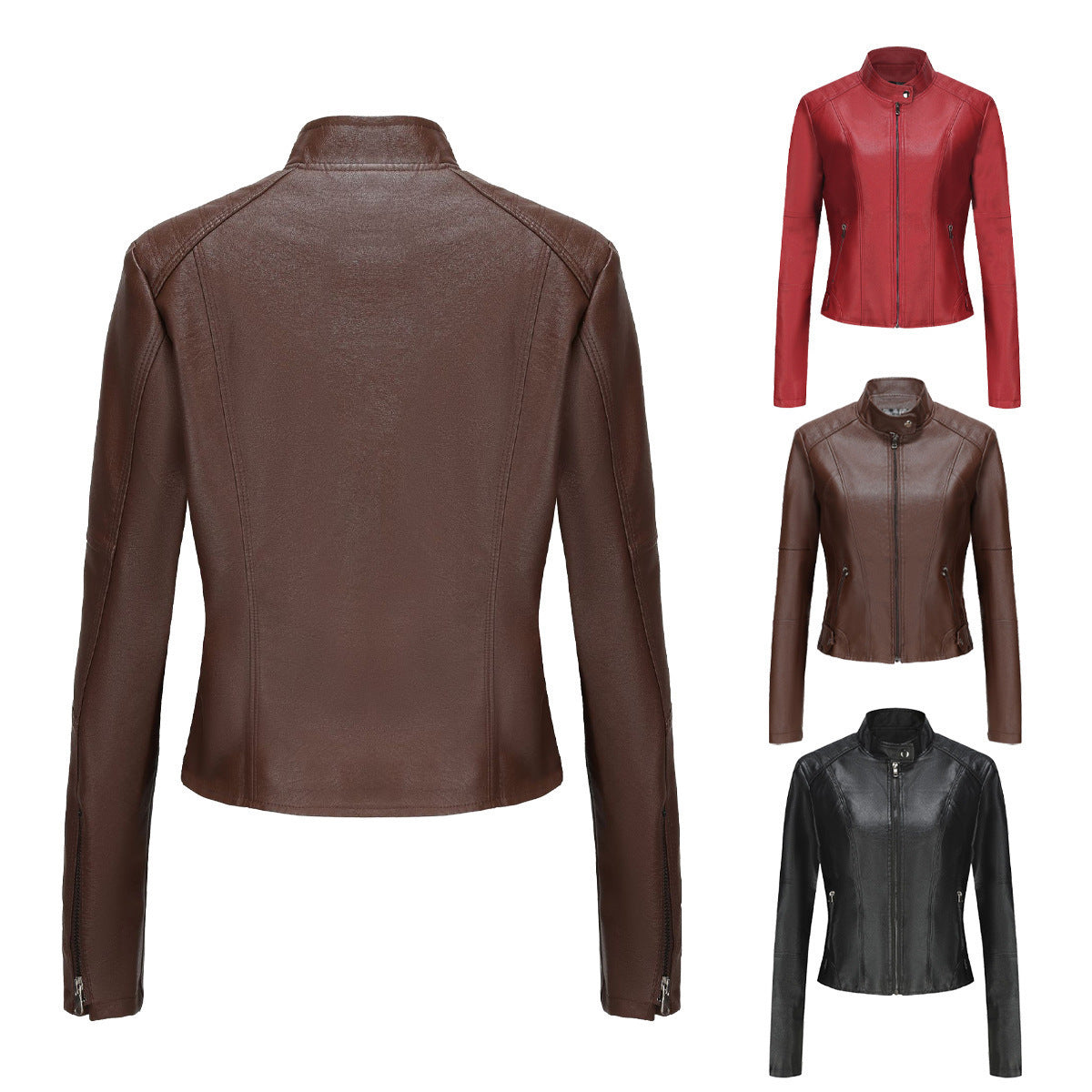 Damen Kunstlederjacke mit Reißverschlusstaschen