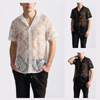 Herren Designer-Hemd aus transparentem Häkelmaterial mit floralem Muster