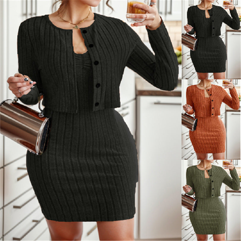 Damen cardigan und kleid im Rippstrickdesign R&B