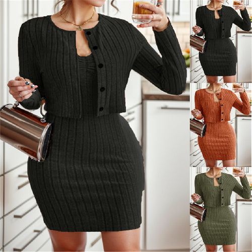 Damen cardigan und kleid im Rippstrickdesign R&B