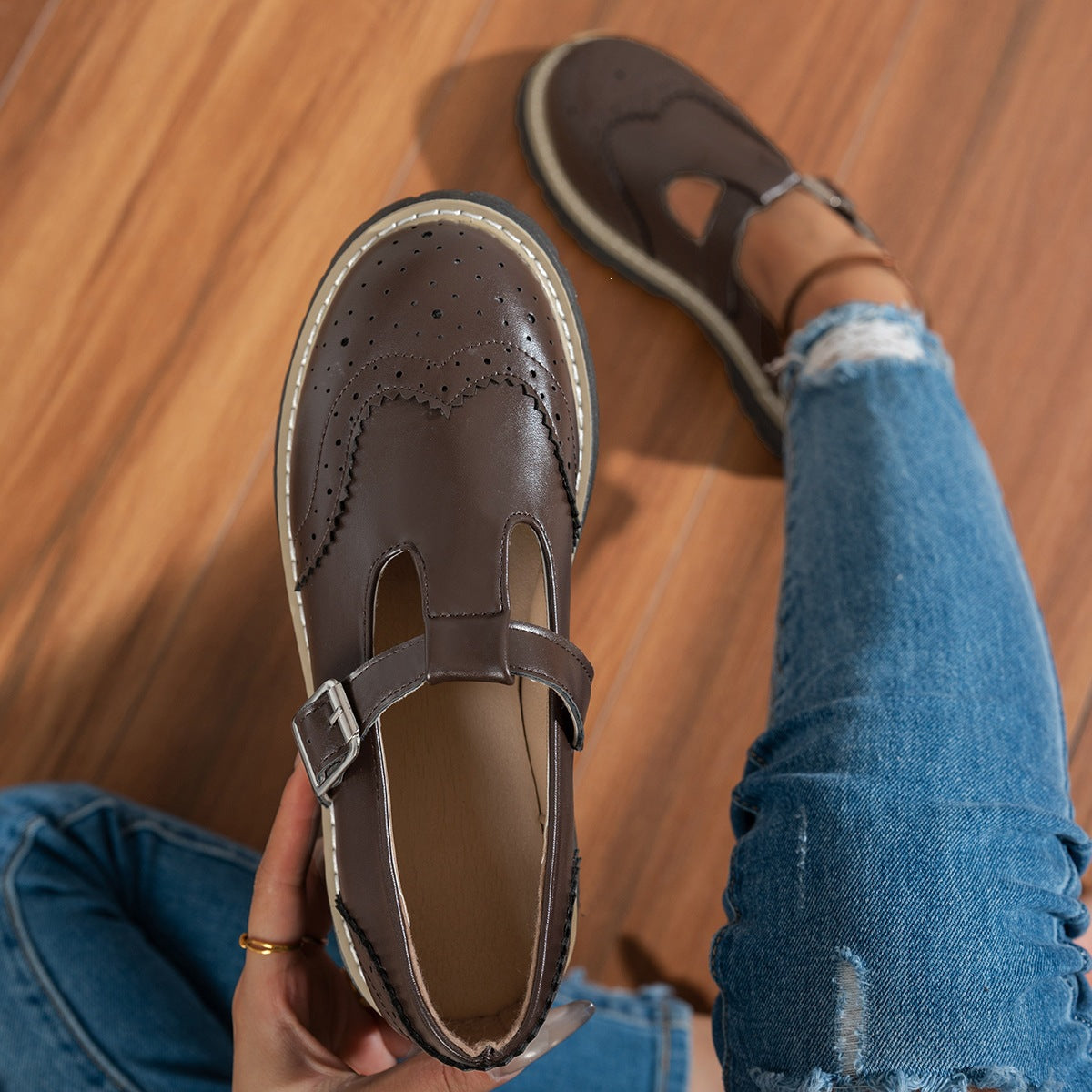 Damen Modische Schnürschuhe mit verstellbarem Riemen und robustem Profil R&B