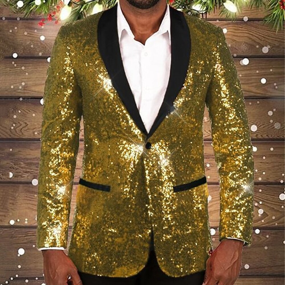 Herren glitzernder Pailletten Blazer mit schwarzem Revers R&B