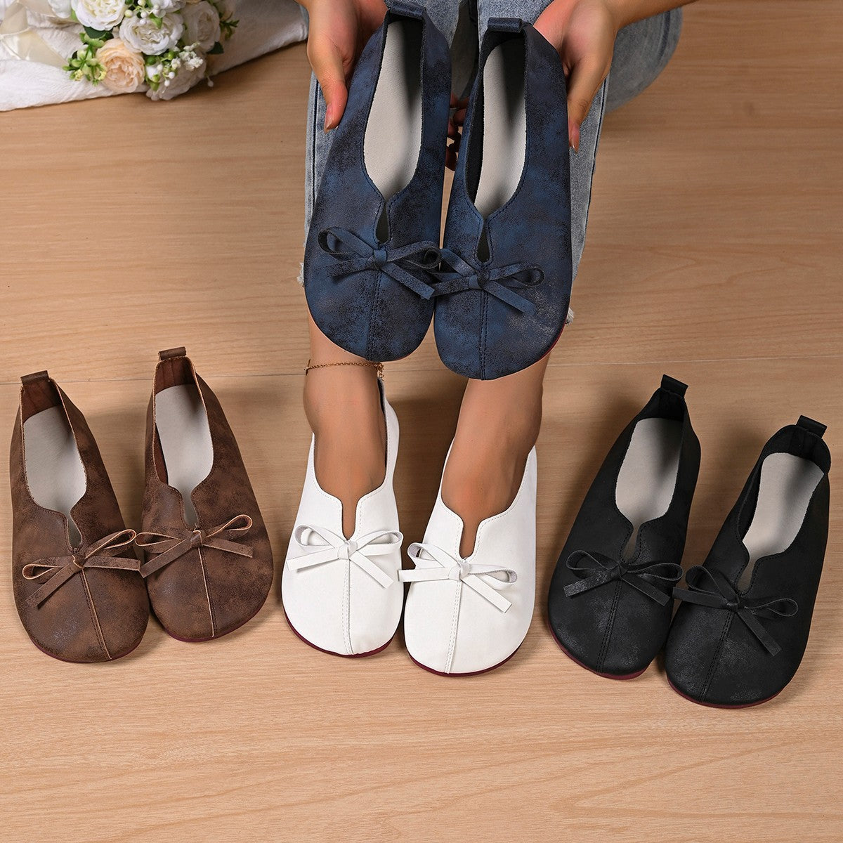 Damen Ballerinas mit modischem Schleifendesign und bequemer Sohle R&B