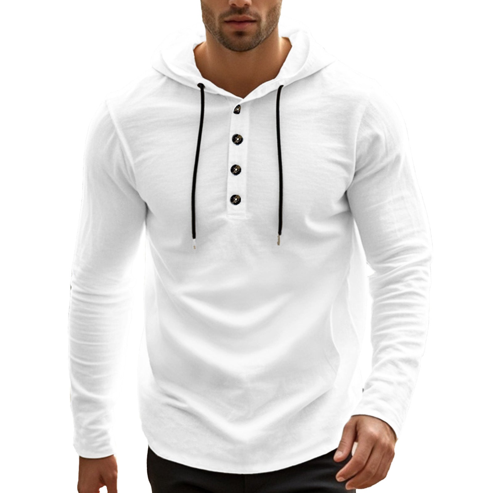Herren lässiges Langarm-Hoodie-Shirt mit Knopfdetails und praktischen Taschen R&B