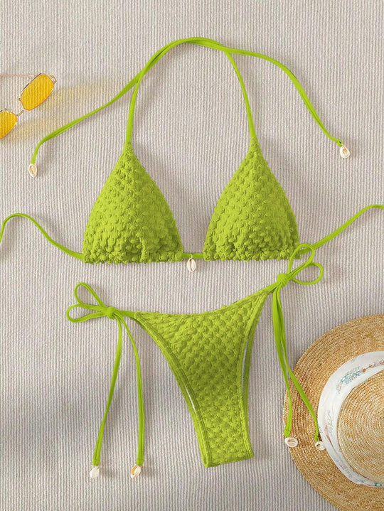 Damen Triangle-Bikini mit strukturiertem Material und zarten Bindebändern R&B