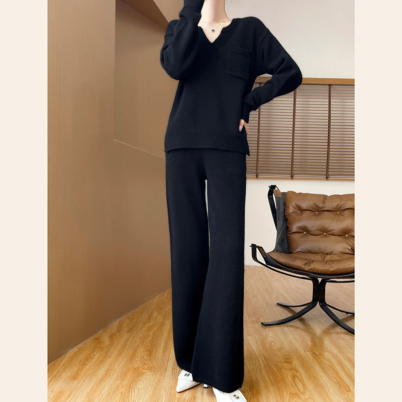 Damen gemütliches Strickensemble mit weitem Pullover und weiten Hosen R&B