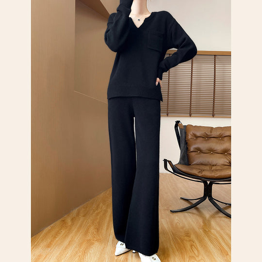 Damen gemütliches Strickensemble mit weitem Pullover und weiten Hosen R&B