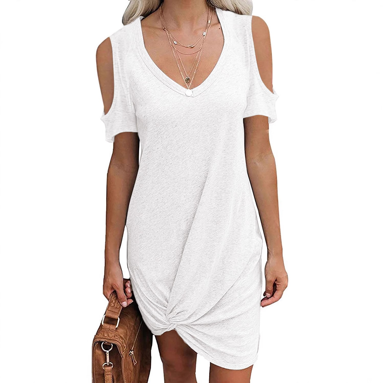 Damen Wickelkleid mit lässigem V-Ausschnitt und cut-out Ärmeln