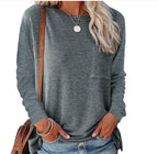 Damen lässiges Langarmshirt mit Taschen und Rundhalsausschnitt R&B