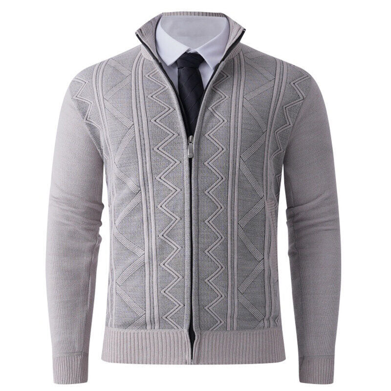 Herren Strickjacke mit modernem Zipper und strukturiertem Design