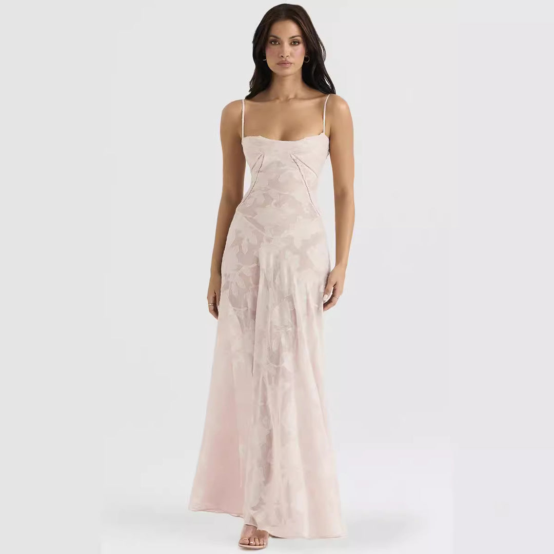 Damen Elegantes Maxikleid mit floralem Häkelmuster und raffiniertem Schnitt R&B