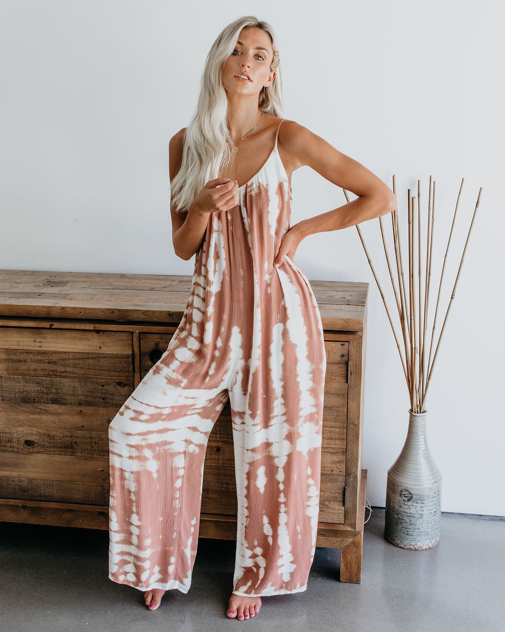 Damen Elegantes Jumpsuit mit Spaghettiträgern und weitem Bein R&B