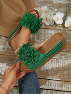Damen Pantoletten mit floralen Applikationen und rutschfester Sohle R&B