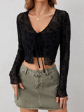 Damen Transparente Spitzenjacke mit BindR&Band R&B