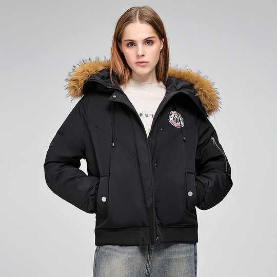 Damen Sportliche Pufferjacke mit abnehmbarem Kunstfellkragen und praktischen Taschen R&B