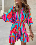 Damen Wickelmini-Kleid mit voluminösen Ärmeln und modischem Animal-Print R&B