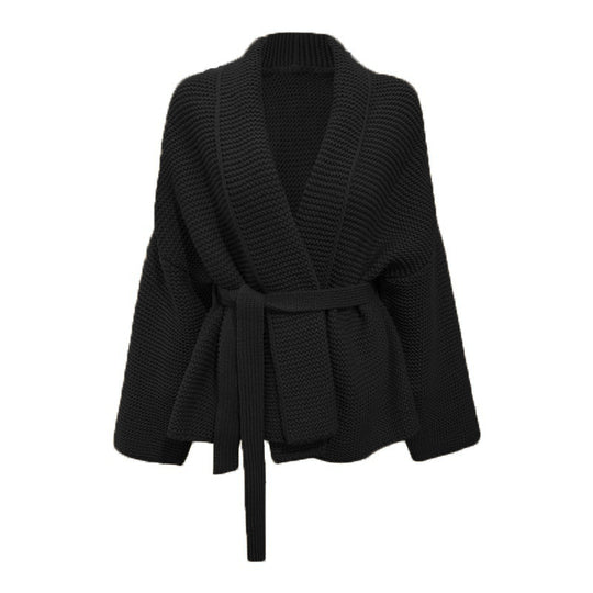 Damen Grobstrickjacke mit modernem Wickeldesign und breitem Kragen R&B
