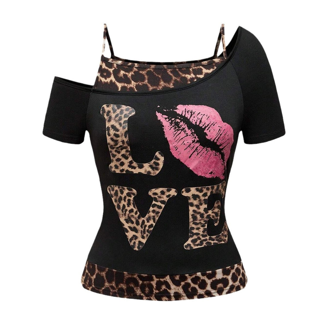 Damen Off-Shoulder Top mit Leopardenmuster und auffälligem Grafikdesign R&B