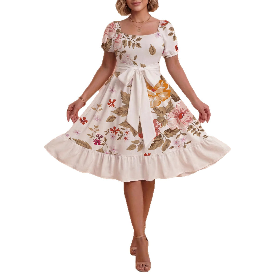 Damen Sommerliches Blumenkleid mit taillierbarem Gürtel und voluminösen Ärmeln R&B