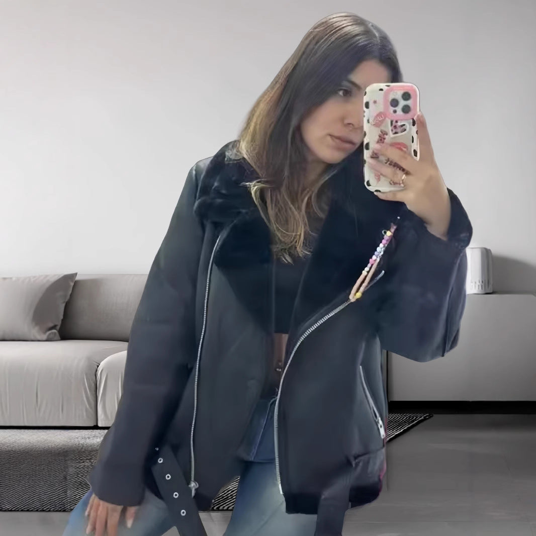 Damen trendige und funktionale Oversize-Jacke mit abnehmbarer Kapuze R&B