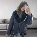 Damen trendige und funktionale Oversize-Jacke mit abnehmbarer Kapuze R&B