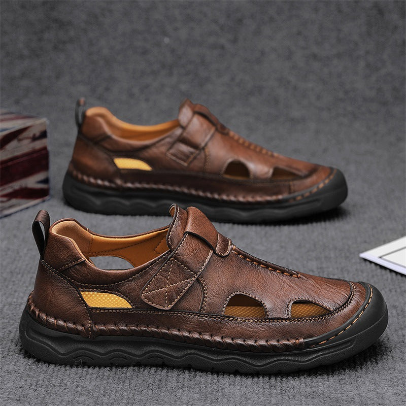 Herren Leder-Sandalen mit verstellbarem Klettverschluss und atmungsaktivem Design R&B