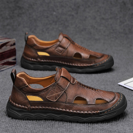 Herren Leder-Sandalen mit verstellbarem Klettverschluss und atmungsaktivem Design R&B