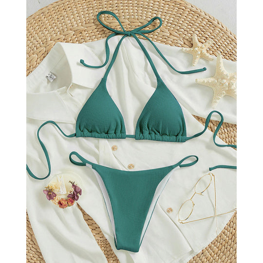 Damen Triangel-Bikini-Set mit verstellbaren Schnüren und feinem Strukturmuster R&B