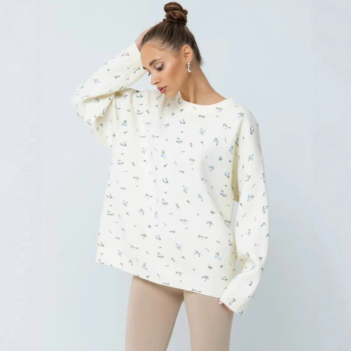 Damen Oversized Strickpullover mit floralen Akzenten und weitem Schnitt R&B