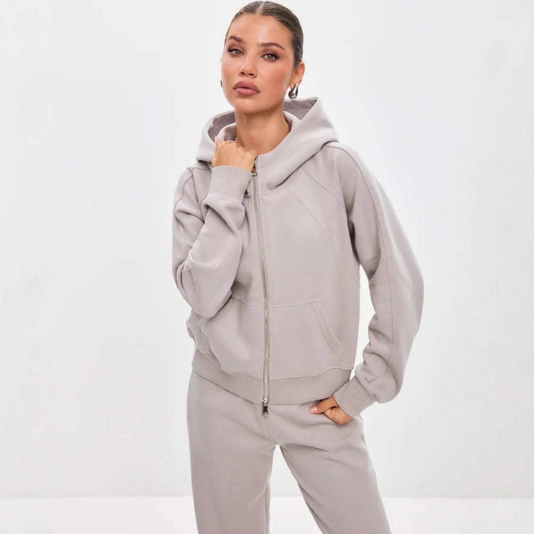 Damen komfortables Set aus Hoodie und Jogginghose mit Reißverschluss R&B