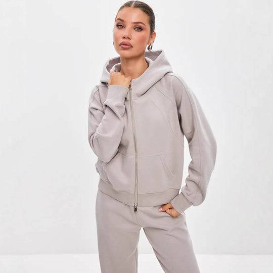 Damen komfortables Set aus Hoodie und Jogginghose mit Reißverschluss R&B
