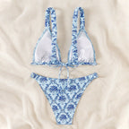 Damen Triangel-Bikini-Set mit verstellbaren Riemen und floralem Design R&B