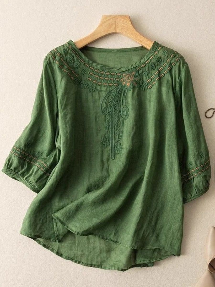 Damen Embroidered Bluse mit 3/4-Ärmeln R&B