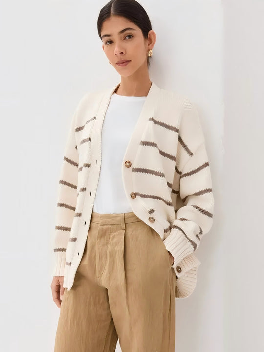 Damen Modischer Streifen-Cardigan mit Knopfleiste und lässigem Schnitt R&B