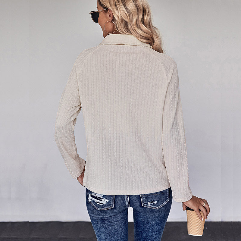 Damen Strickpullover mit modernem Kragen und Knopfleiste R&B